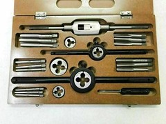 British Standard Whitworth 1/4″ To 1/2” 14 Pcs Tap And Die Set Kit In Wooden Box