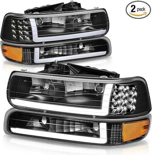 Auto Dynasty 4PCS LED DRL Headlights Assembly and Bumper Lamps Compatible with