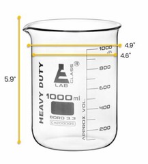 Heavy Duty Beaker, 1000ml – 5mm Thick Walls – White Graduations – Eisco Labs