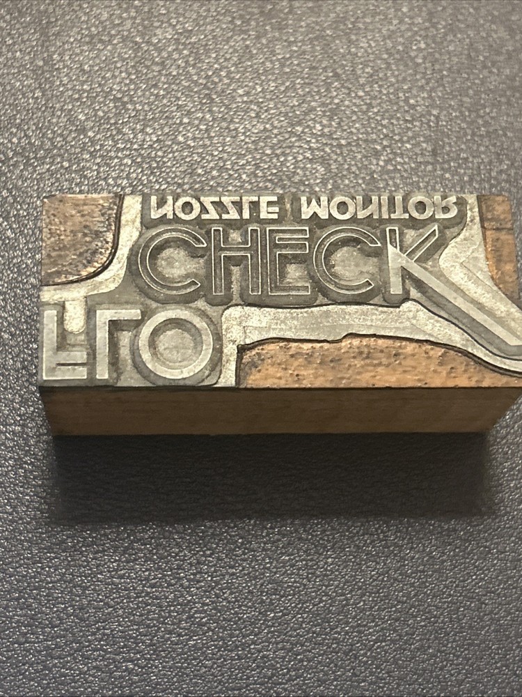 FLo Check nozzle monitor | Vintage letterpress printing block – York PA