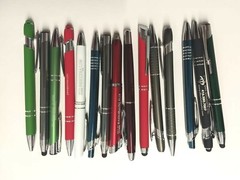 15ct Mixed Lot Retractable Metal Pens: Misprints/ Overstock/ Blank/ Stylus/ Grip