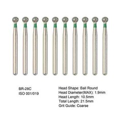 Dental Surgical Ball Round BR-X28C Diamond Burs For High Speed Handpiece 1.6mm