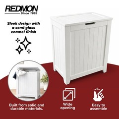 Redmon Contemporary Wooden Clothes Hamper for Bedroom and Laundry Room, White