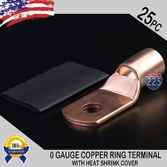 25 PCS 1/0 AWG 0 GA Copper Ring Terminal Heat Shrink 5/16″ Hole Lug Bare US