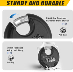 Combination Disc Padlocks for Outdoor – Heavy Duty 4 Digit Code Lock, Combo Disc