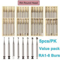 5pcs Dental Round Carbide Bur for Slow Speed Latch Type RA 1# -RA 8#