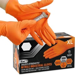 Heavy Duty Orange Nitrile Gloves 8Mil Industrial Disposable Gloves with Diamond