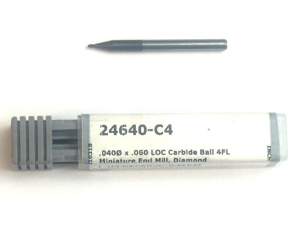 Harvey Tool 24640-C4 .040″ diam. x .060″ LOC-BALL carbide endmill-diamond coated