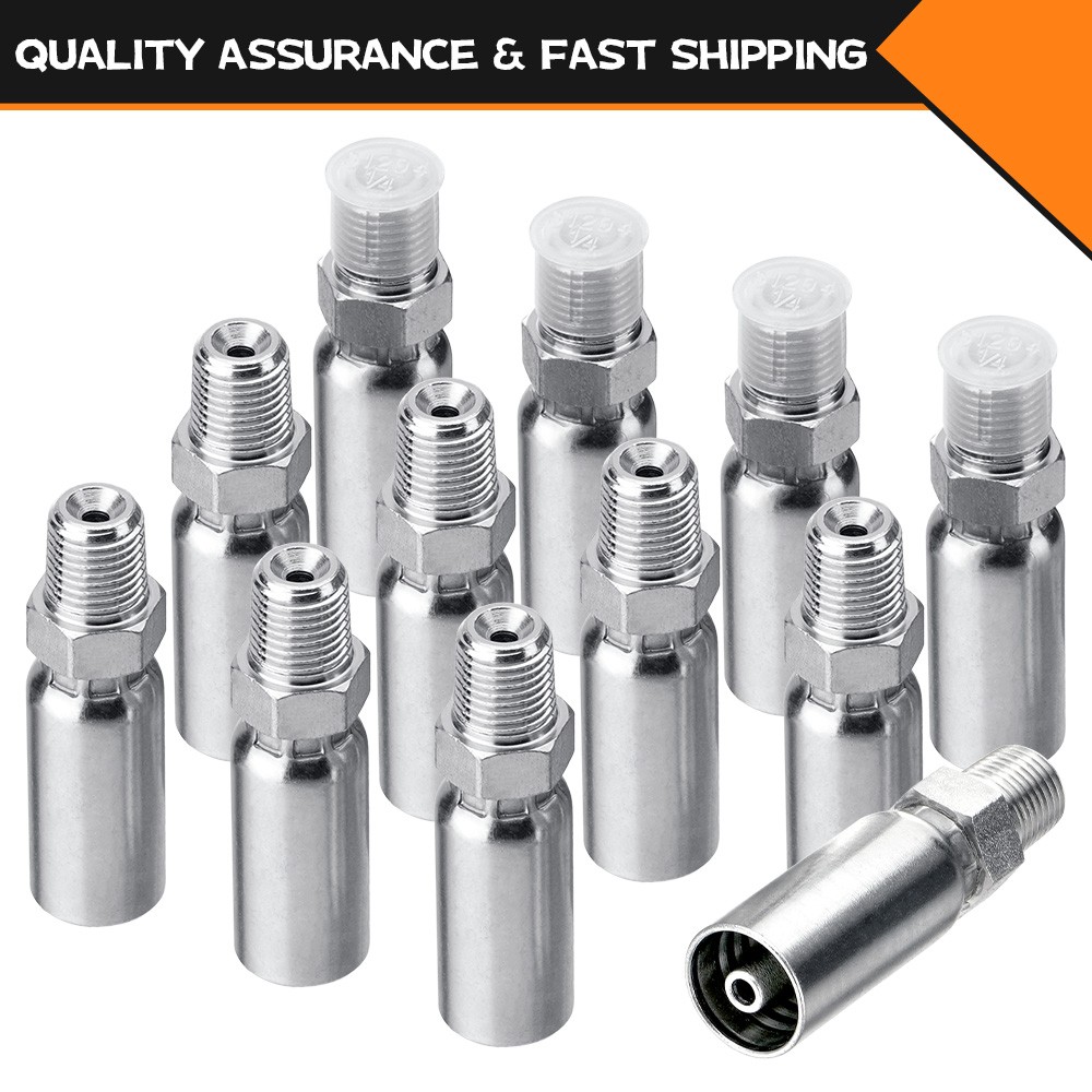 12 x 1/4″ Hydraulic Hose Fittings, 1/4″ I.D. Hose x 1/4″ NPTF Male with Cover US