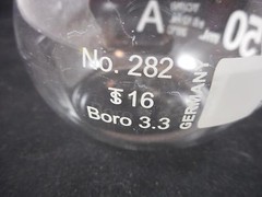 EM Hirschmann Glass TC 250mL ± 0.12mL Volumetric Flask Stopper Size #16 Chipped