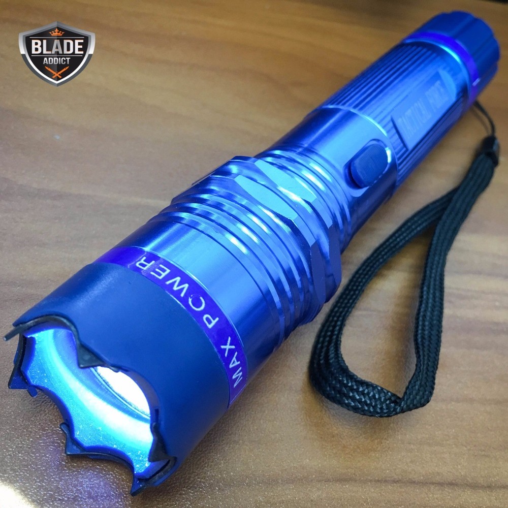 BLUE Monster Metal MILITARY Stun Gun 300MV LED Flashlight + Nylon Case