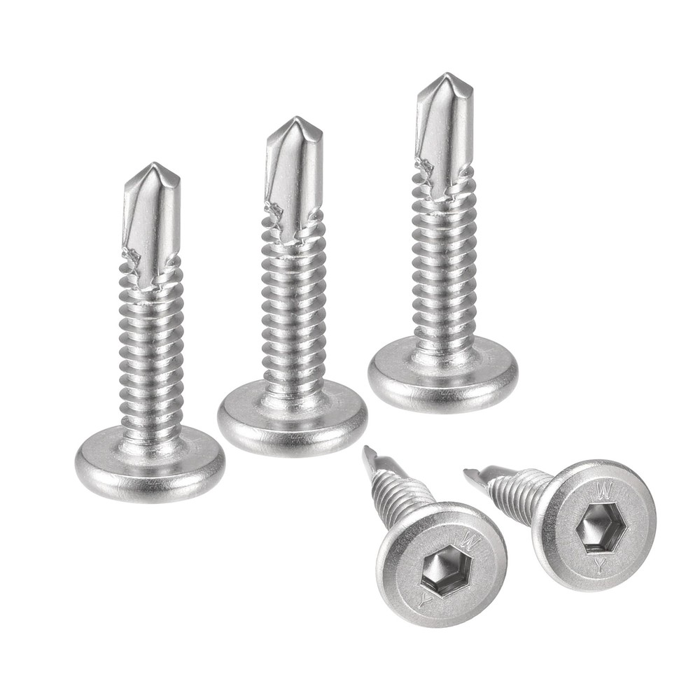100pcs Hex Socket Self Tapping Screws #10 x 1″ Stainless Steel Flat Head Silver