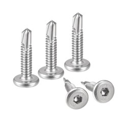 100pcs Hex Socket Self Tapping Screws #10 x 1″ Stainless Steel Flat Head Silver
