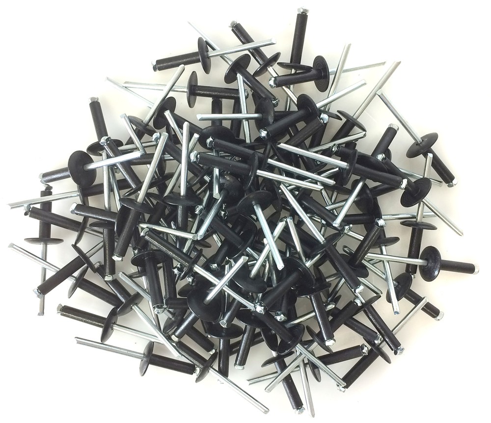 100 3/16″ Large Head Black Painted Aluminum Exploding Pop Rivets #1286