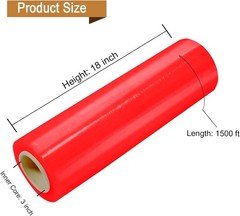 4 Rolls 18″x1500′ Red Stretch Wrap 60 Ga Color Coding Moving Packaging