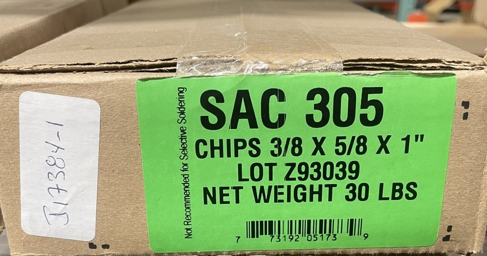 AIM Solder SAC305 Chips (5173), 3/8″ x 5/8″ x 1″, *Price per 1-Pound*