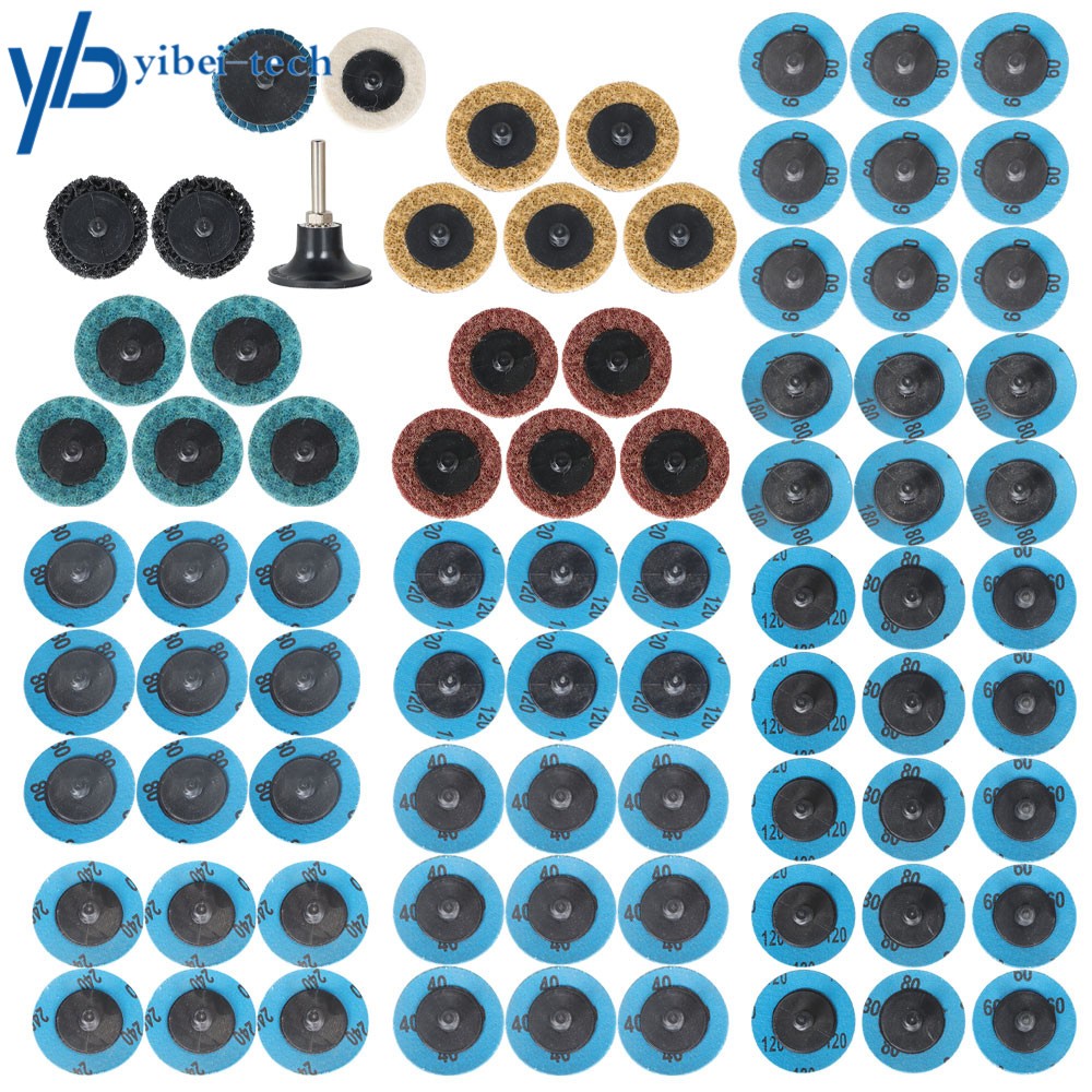 71× 2″ Roll Lock Sanding Discs Set W/ 1/4 Holder Die Grinder Quick Change Disc