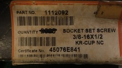 (50) 3/8-16 x 1/2 socket set screw Knurled cup point Unbrako 1112092