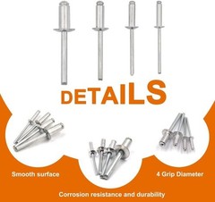 100pcs 3/16″ x 3/4″ Aluminum Blind Rivets, 4.8 x 19mm Pop Rivets, Pack of 100