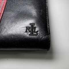 Lauren Ralph Lauren Wallet Black Leather LRL Clutch Compact Card Holder Red VTG