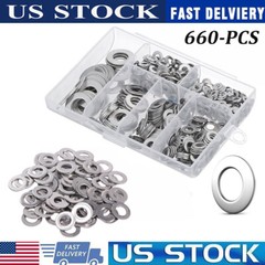 660 Pieces of 304 Stainless Steel Washers Flat Washer Assortment Kit 6 Sizes New