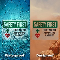 (2 Pack) First Aid Kit AED Inside Cabinet With Symbol OSHA Safety First Sign