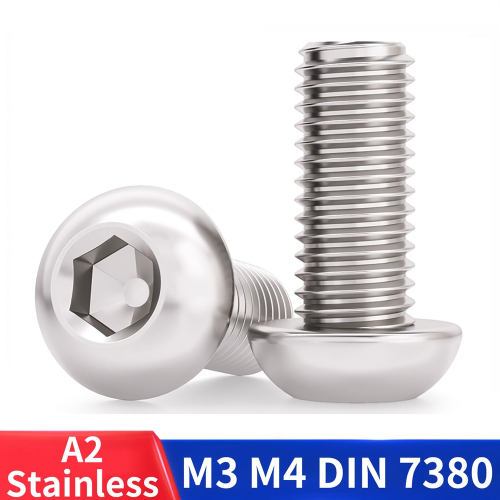 Button Head Screws Allen Socket Bolts M3 M4 A2 Stainless Steel DIN 7380 3mm 4mm