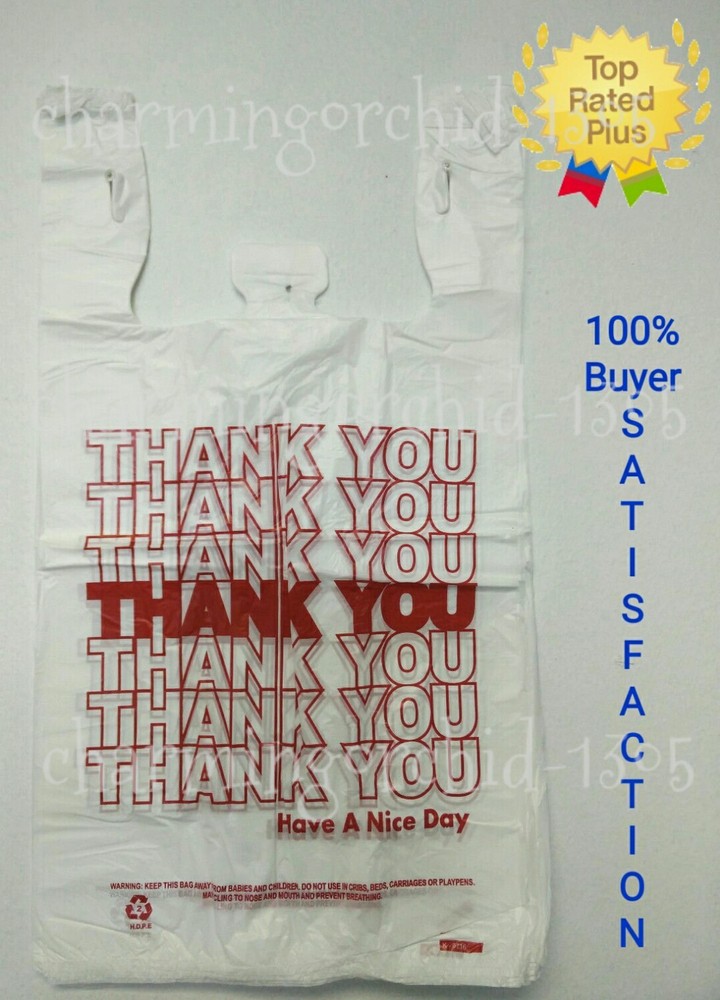 THANK YOU T-Shirt Bags 11.5″ x 6″ x 21″ White Plastic Shopping bags 50 – 1000