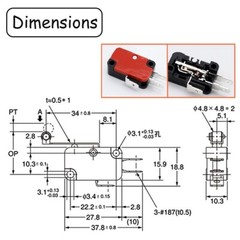 10PCS V-156-1C25 Lead Limit Switch SPDT Long Straight Hinge Roller Button Red