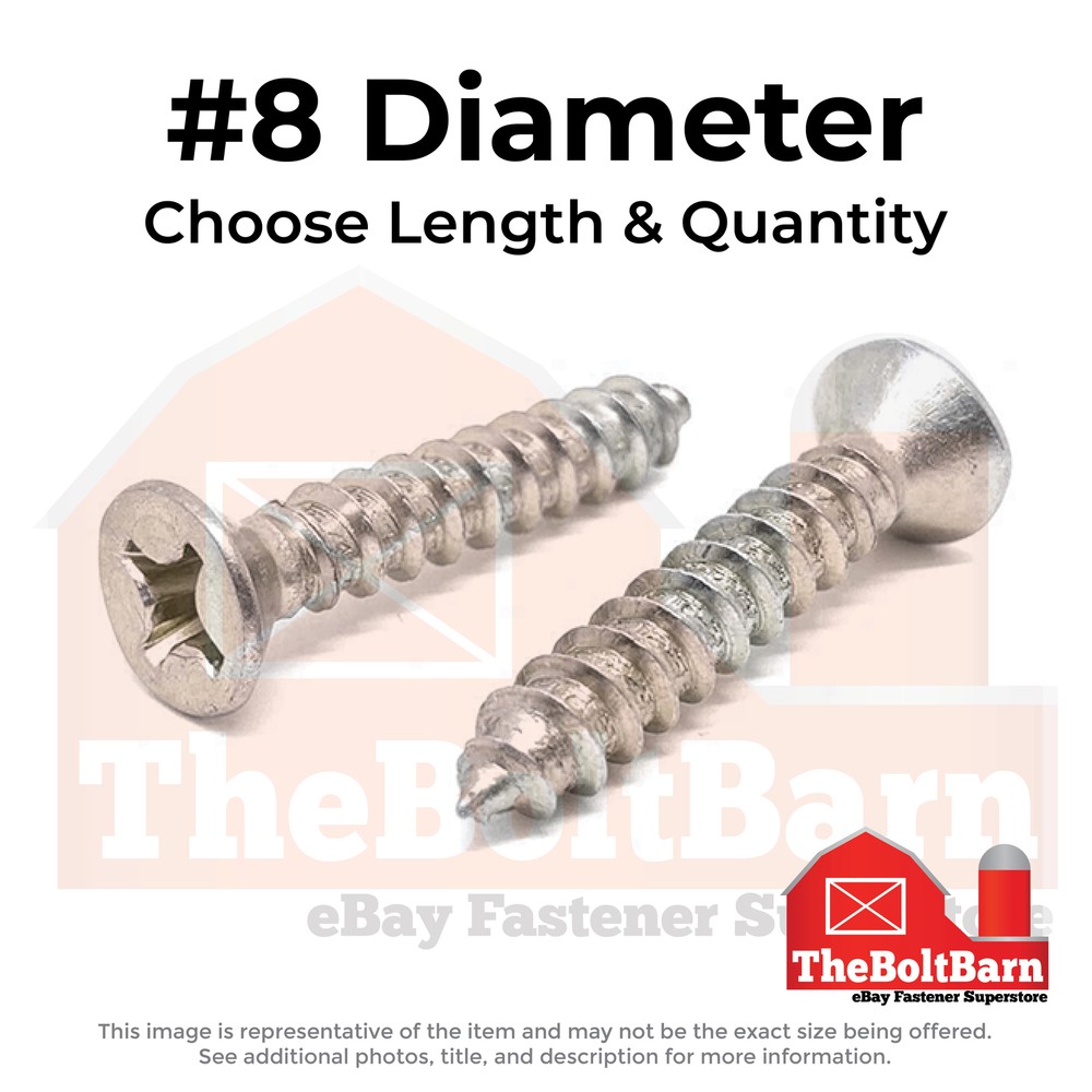 #8 Stainless Phillips Flat Head Self Tapping Screws (Choose Length & Qty)