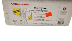 OfficeDepot 9.5 X 11 Continuous Paper 3 Part Carbonless 1000 Sheets 15lb 3-Color