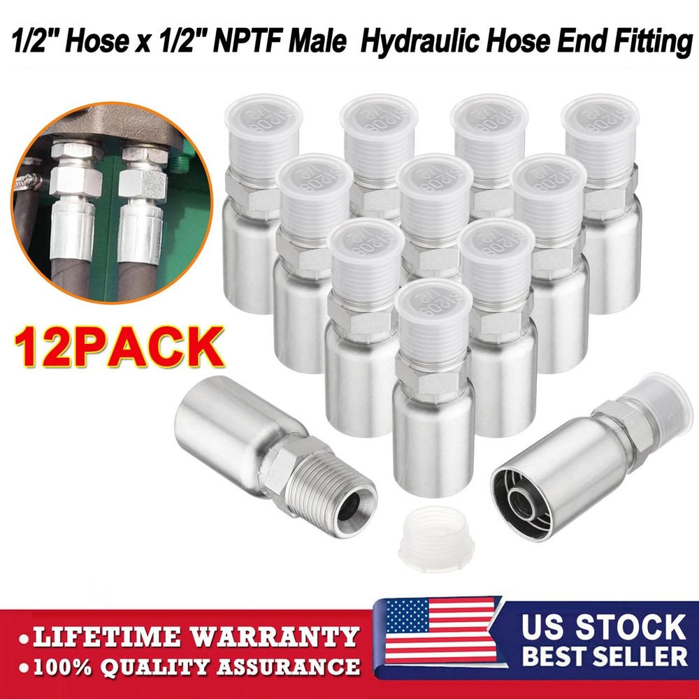 12-Pack 1/2″ Hydraulic Hose End Fittings: 1/2″ Hose x 1/2″ NPTF Male with Cover