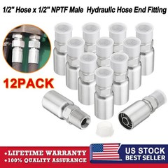12-Pack 1/2″ Hydraulic Hose End Fittings: 1/2″ Hose x 1/2″ NPTF Male with Cover