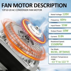 YZF10-20 Condenser Fan Motor AC 120V 60Hz 1550rpm 10/55W 0.8A Electric…