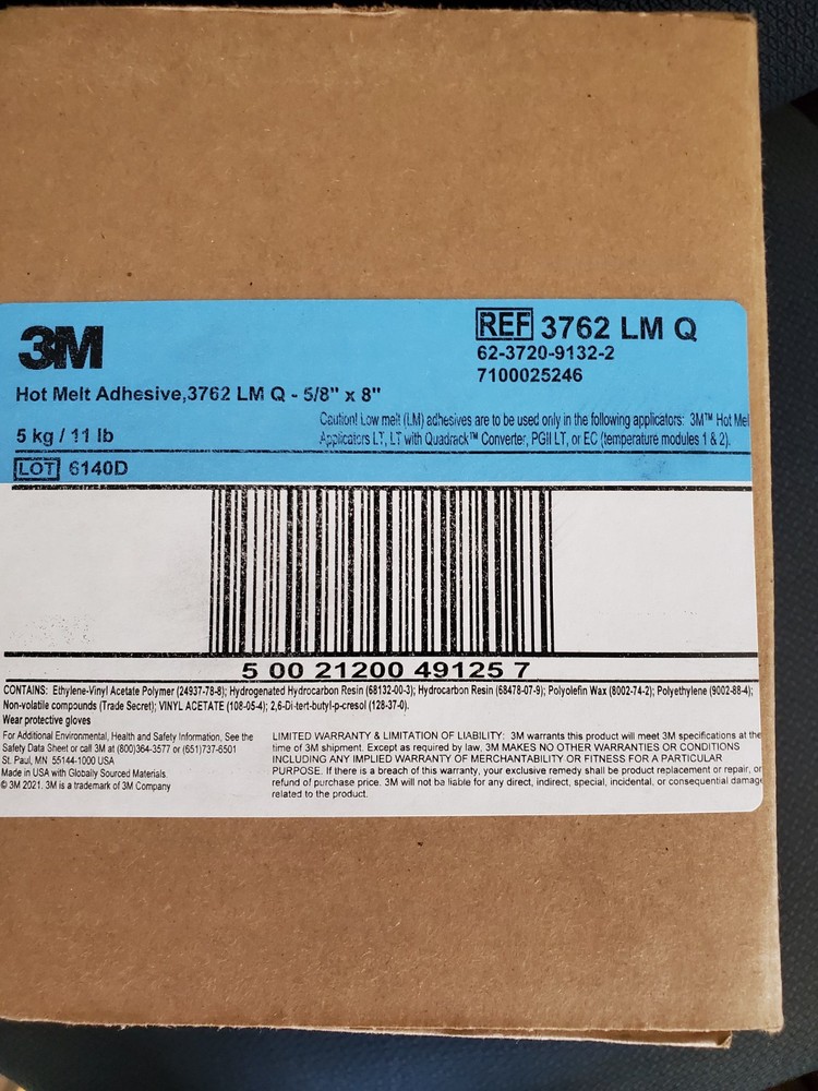 3M Hot Melt Adhesive 3762LM Q, Off White 5/8 × 8, 11 Lb. Free Shipping