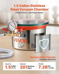 VEVOR 1.5Gal Vacuum Chamber Stainless Steel Degassing Chamber Tempered Glass Lid