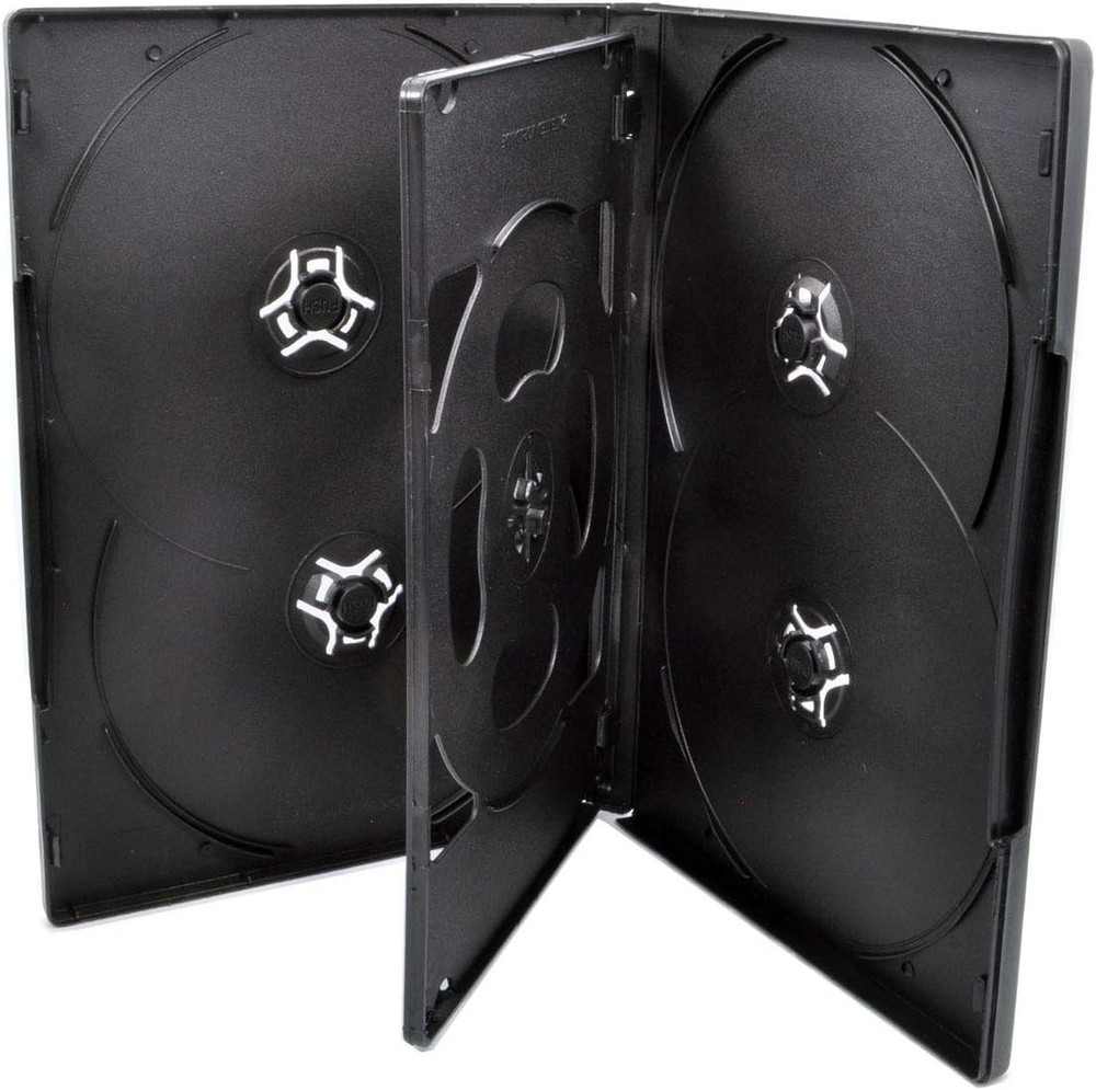 10 Pack Maxtek Standard 14mm Black Six (6) Disc DVD Cases with Double Sided Flip