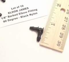 Lot of 10 ELDON JAMES 1/8″ Barbed Elbow Fittings – 90 Degree – Black Nylon –