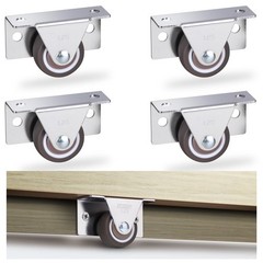 1-1/4 Inch Small Low Profile Casters Wheels Set of 4, Mini Side Mount Brown