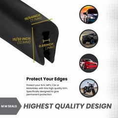 Black U Channel Edge Trim Seal EPDM 15/32″ high x 19/64″ Wide (50 Feet) 50 Feet