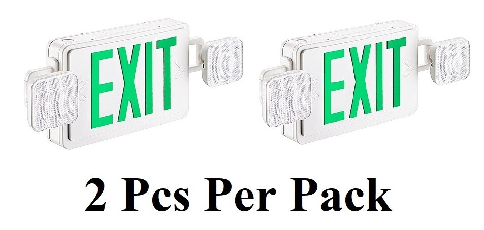 2-pack LED EXIT Sign Light Combo with Emergency back up UL-94V-0 in Green