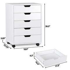 5 Drawer Dresser Rolling Clothing Storage Chest Beside Wall Mobile Store Clothes