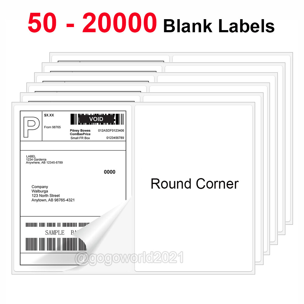 8.5 x 5.5 Shipping Labels Rounded Corner Self Adhesive 2 Per Sheet Blank Labels