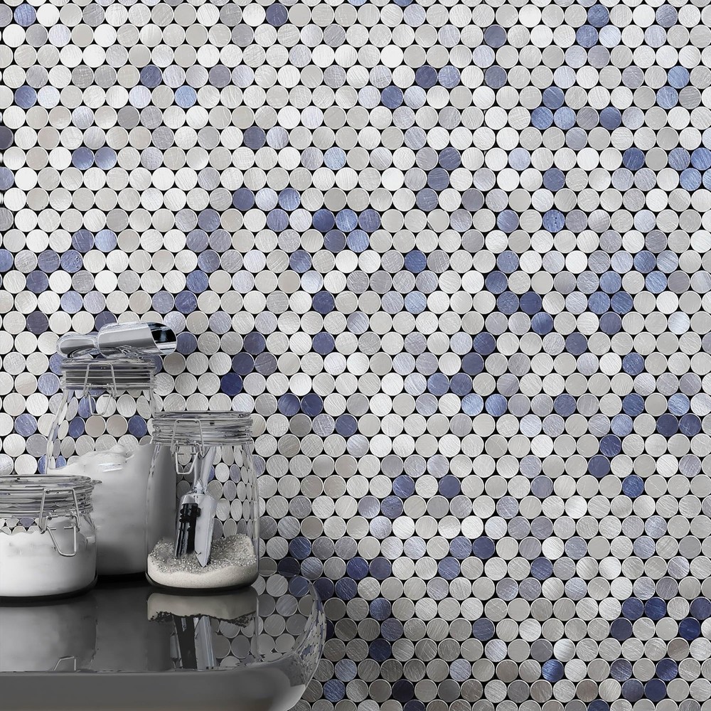 M MOFIT Small Penny Round Peel and Stick Backsplash Tile 10 Sheets Blue
