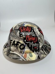 New Full Brim Hard Hat Custom Hydro Dipped DIRTY HANDS CLEAN MONEY FAFO EDITION