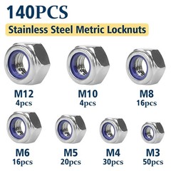 Heavy-Duty 140PCS Locknut Kit: Corrosion Resistant with Nylon Insert Technology