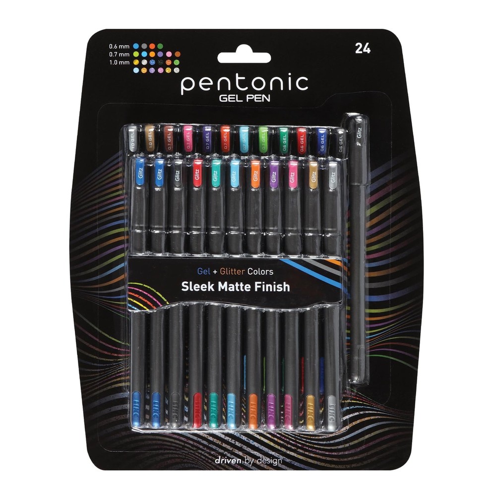 Pentonic Gel Pens, 24 Count, Mixed Pack 1 Count (Pack of 24), Multicolor