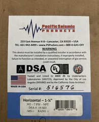 Pacific Seismic 1 1/4” Horizontal Gas Earthquake Valve