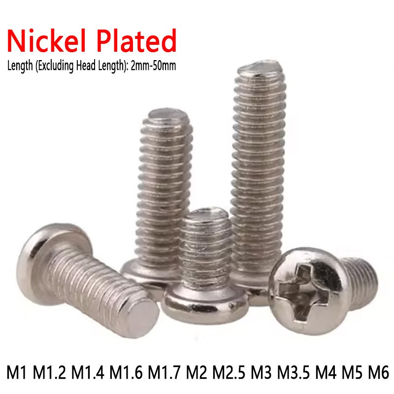 M1 M1.2 M1.4 M1.6 M1.7 – M6 Phillips Pan Head Machine Screws Bolts Nickel Plated