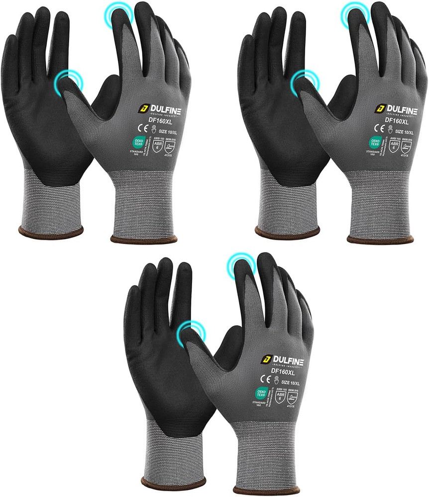 Safety Work Gloves for Men & Women, Microfoam Nitrile Coated Nylon Black Grip